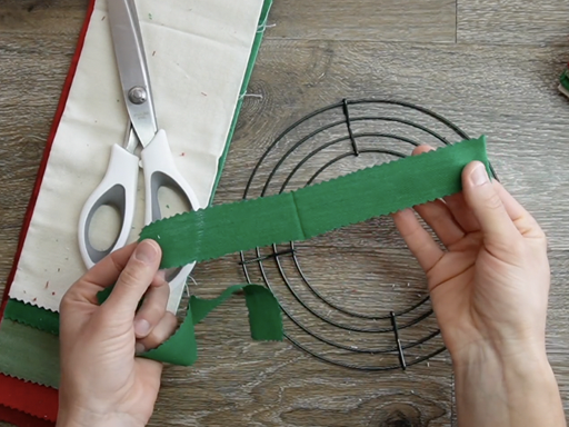 cut your fabric strips using your pinking shears